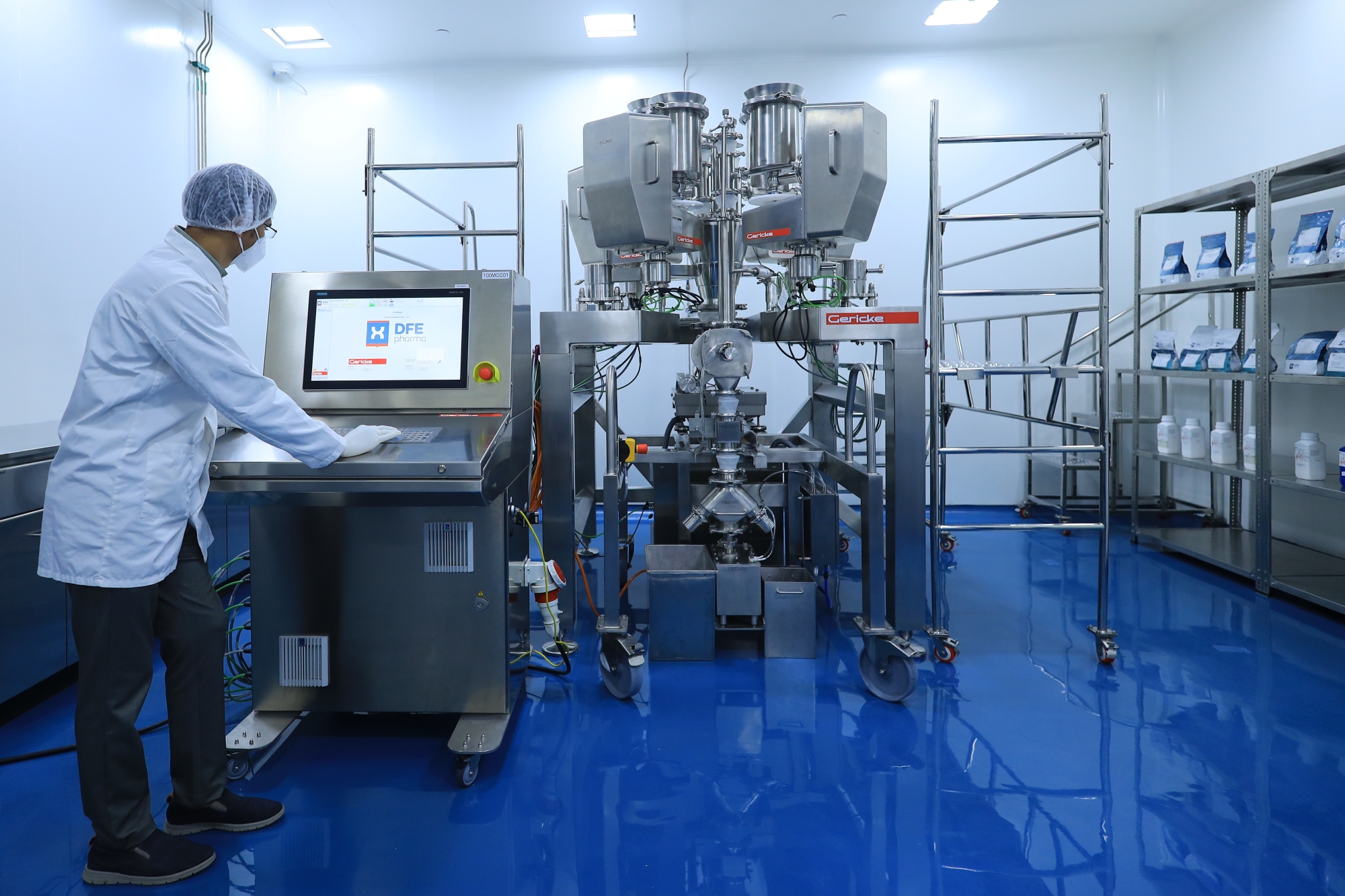 Operator Monitoring The Gericke CM Formulation Skid At DFE Pharma’S C2F Center